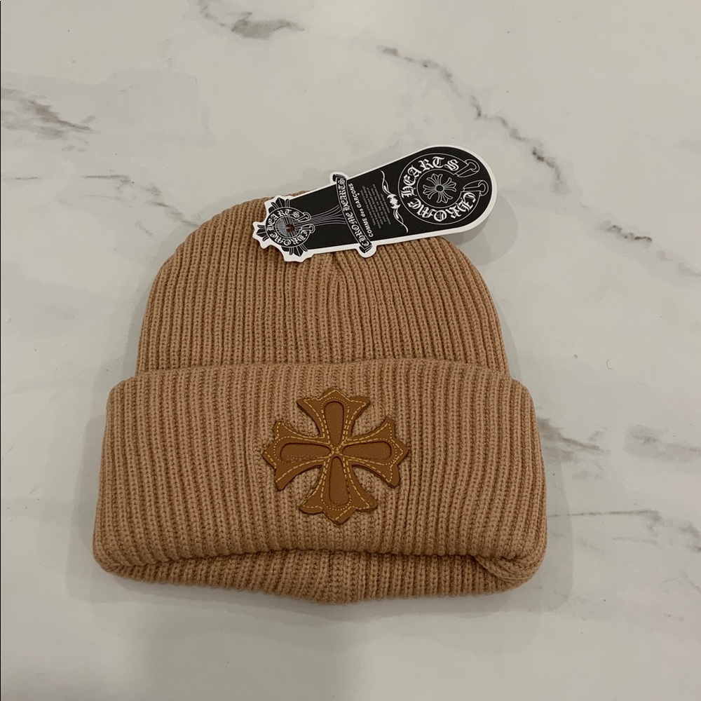 Chrome Hearts Brown Cross Patch Beanie Hat